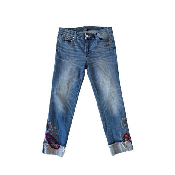 WHITE HOUSE BLACK MARKET WHBM Embroidered Slim Crop Jeans Size 6 - Picture 4 of 11